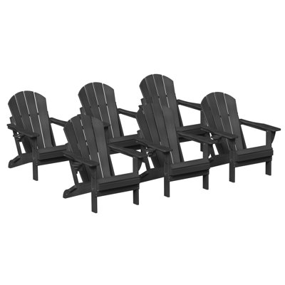 Set Of 6 Folding Adirondack Chairs, Firepit Chairs, Cup Holder, All-Weather HDPE