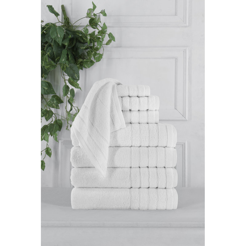 Ensemble de 8 serviettes en coton turc Abeer, Blanc neige