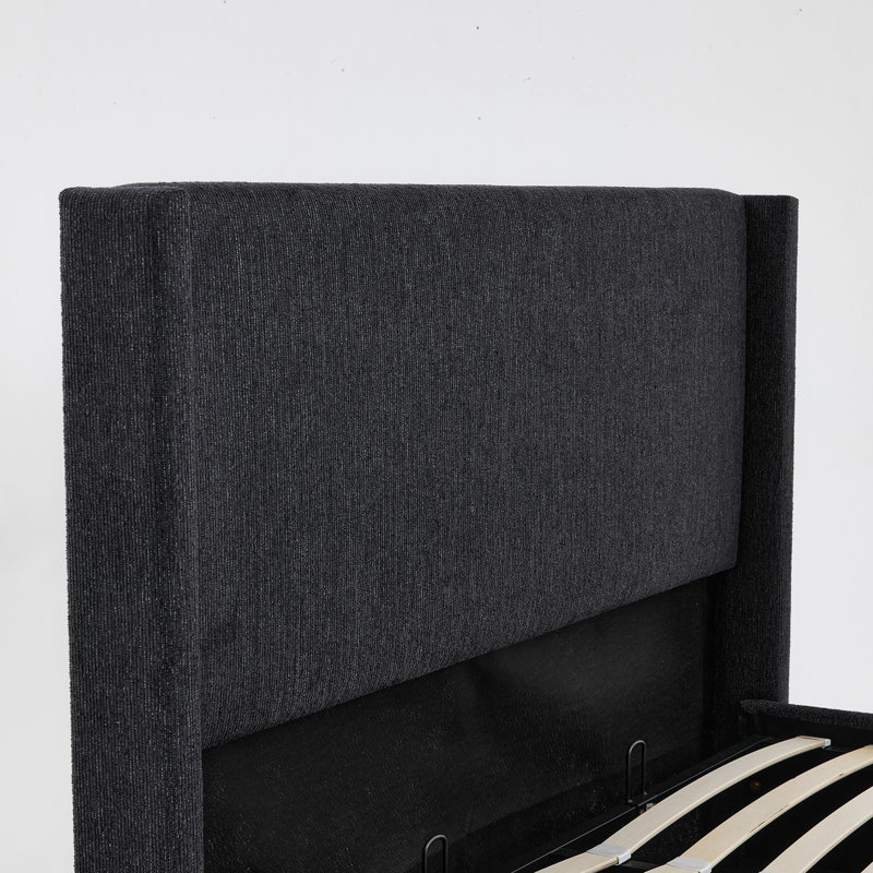 Lit plateforme tapissier avec rangement Wauson, Grand, Black