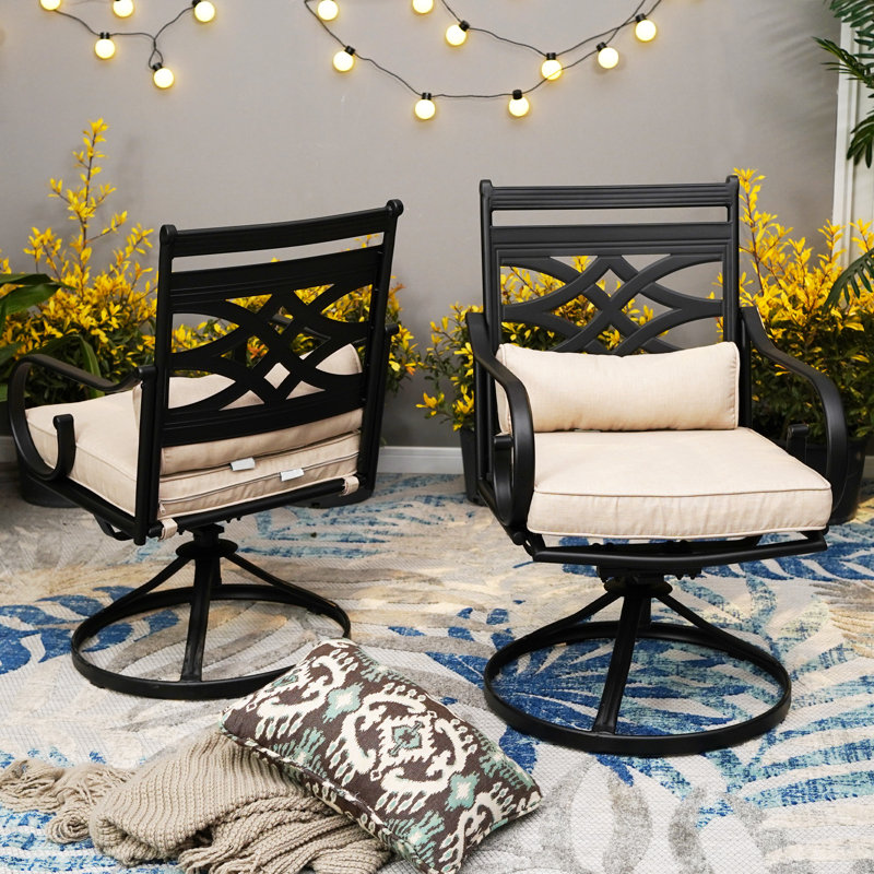 Aletse 360° Swivel Patio Dining Armchair with Seat Cushions & Lumbar Support Pillows
