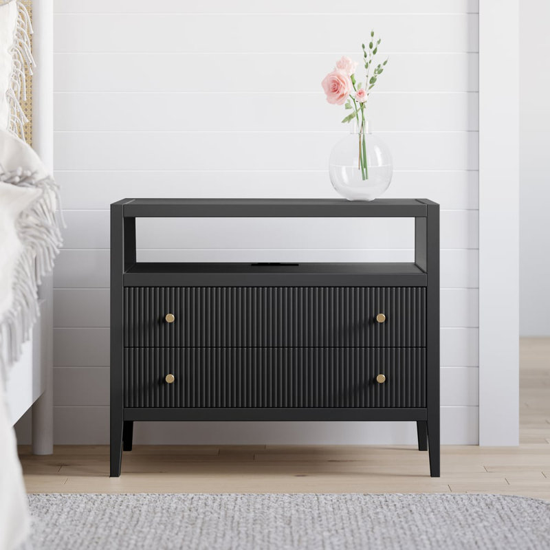 Stria 30" Fluted 2-Drawer Wide Smart Nightstand