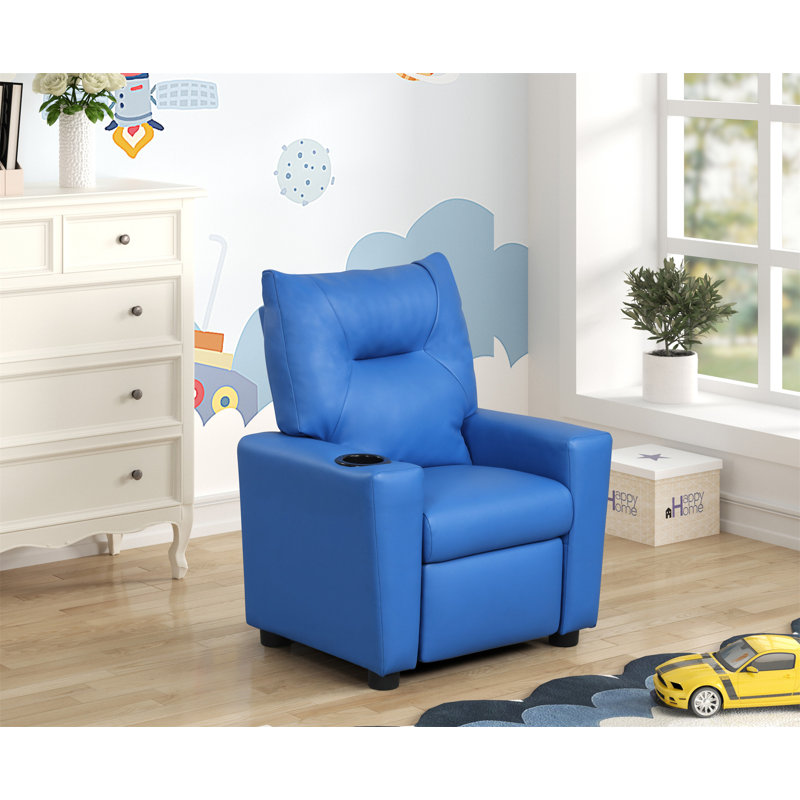 Fauteuil inclinable pour enfants en cuir de polyuréthane l 23 po avec porte-gobelet Perline, Blue