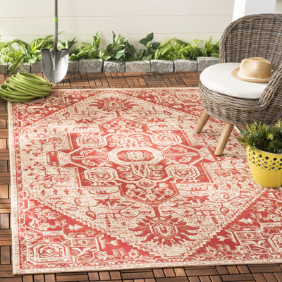 Glass Hooked Red/Cream Indoor/Outdoor Rug