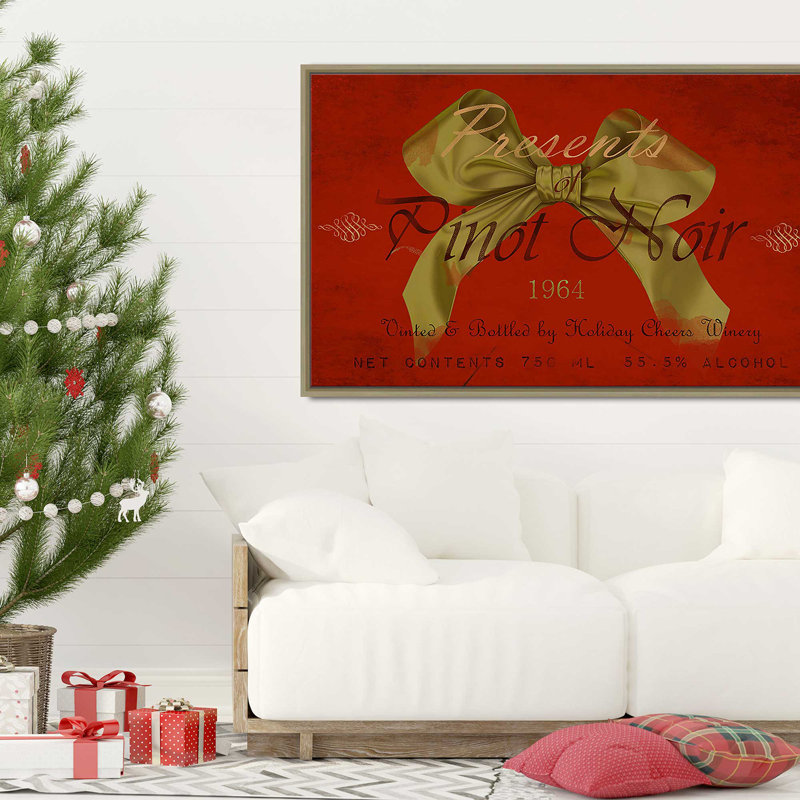«Presents Of Pinot (Horizontal)» par Jodi - impression, Cadre flottant champagne, H 31,5 po x l 51,5 po x P 2 po