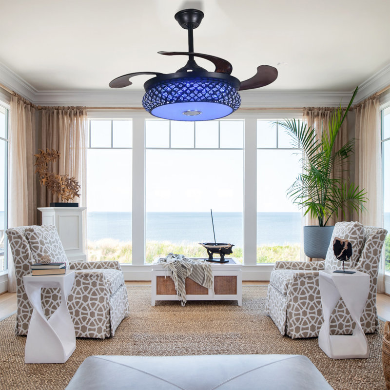 Gracy 43"golden Colorful Bluetooth Invisible Fan Light, Black