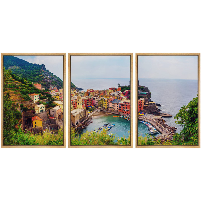 Vue de la maison colorée côtière de Cinque Terre, Italie, H 36 po x l 72 po, Cadre naturel flottant