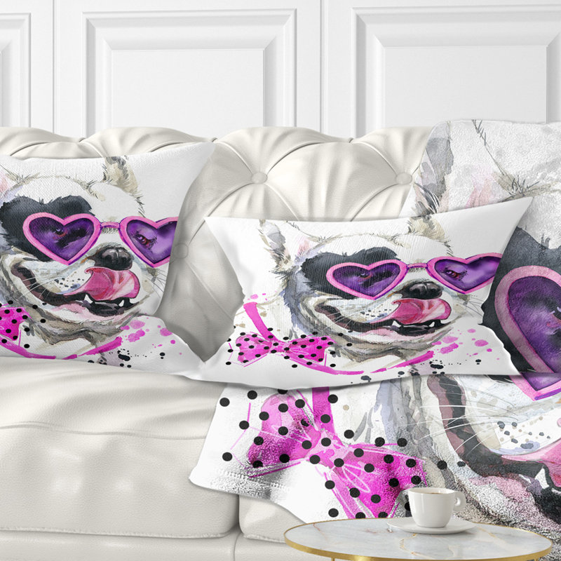 Drôle de chien avec des lunettes de cœur - Coussin décoratif à imprimé animal