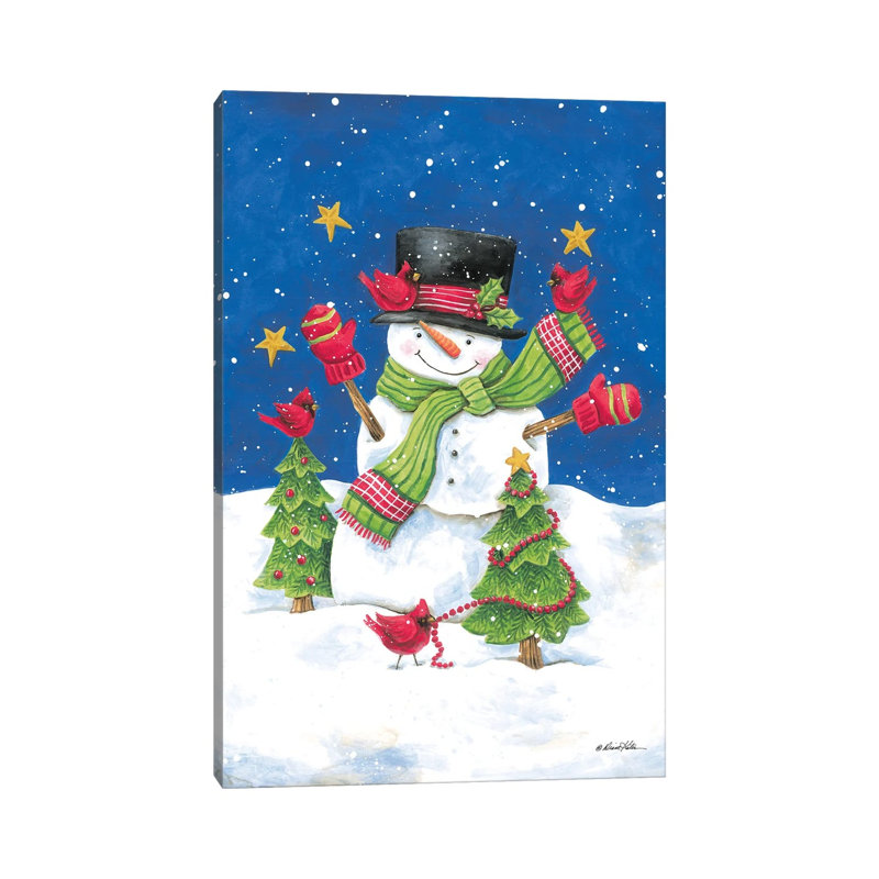 Snowman And Cardinals by Diane Kater - Gallery-Wrapped Canvas Giclée on Canvas, 101.6 cm H x 66.04 cm W x 1.905 cm D