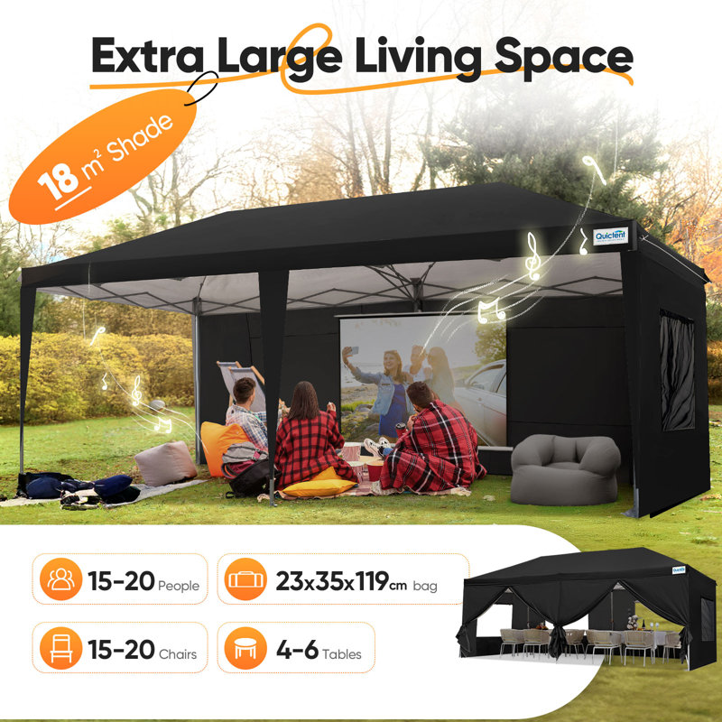 Quictent 3x6m (10x20ft) Pop Up Canopy Gazebo with Mesh Window Sidewalls, Adjustable Height Event Shelter, Portable Tent for Garden Party, Camping, Grey