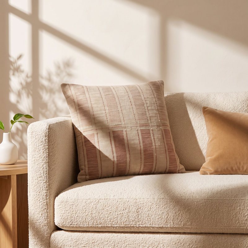 Housse de coussin carrée et insert Carmel, Duvet, Naturel / rouille