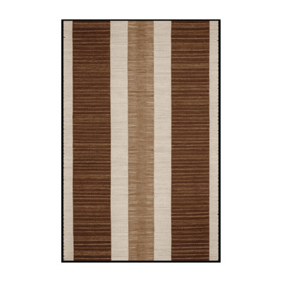  Tapis lavable rayé en lin brun
