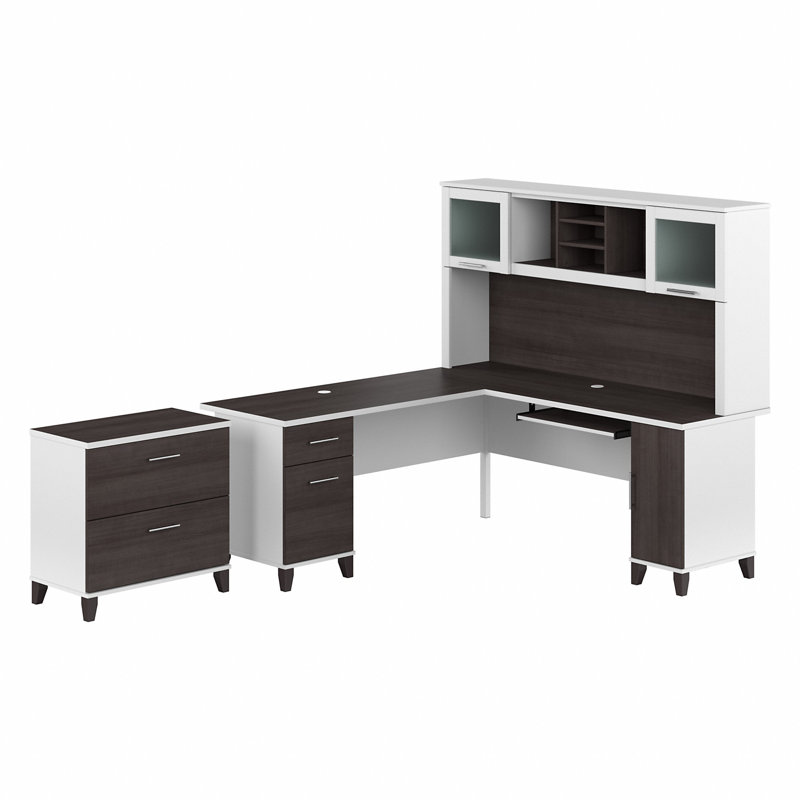 Ensemble de bureau avec rehausse Magomed, Gris orage / Blanc