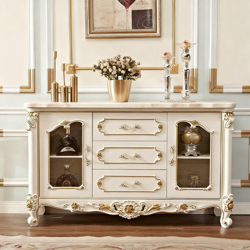 White Solid Wood Sintered Stone tabletop Sideboard, 35.43" H x 47.24" W x 17.72" D
