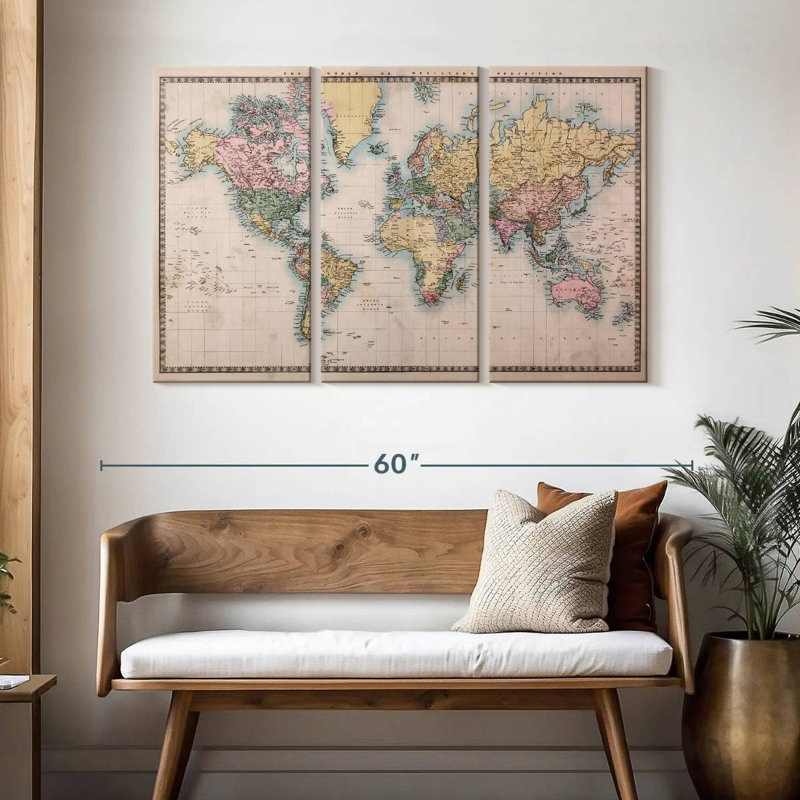 Aliaz Mercator Projection World Map, 32" H x 50" W
