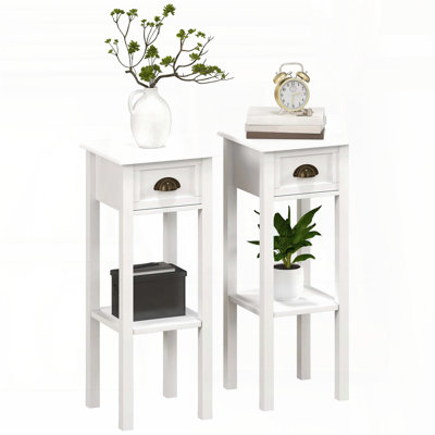 Ensemble de tables d'appoint à 2 niveaux avec tiroir et tablette (2 tables)