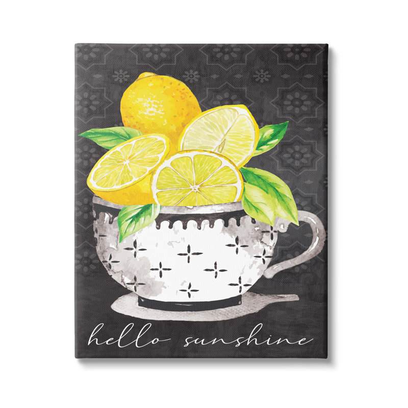 «Hello Sunshine Lemons in Teacup», art mural sur toile par ND Art, H 20 po x l 16 po x P 1,5 po