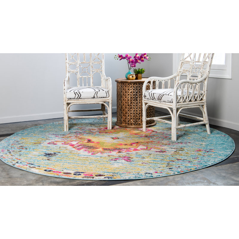 Tapis turquoise Jahanna, Rond 8 pi