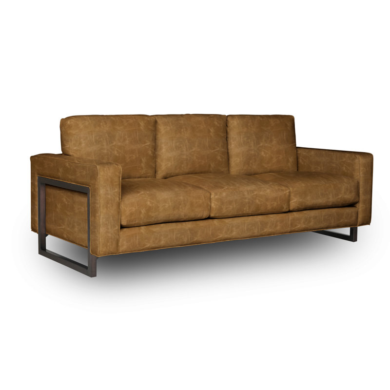 Penelope 84'' Leather Sofa, Chestnut (Cartier), Satin Dark Bronze