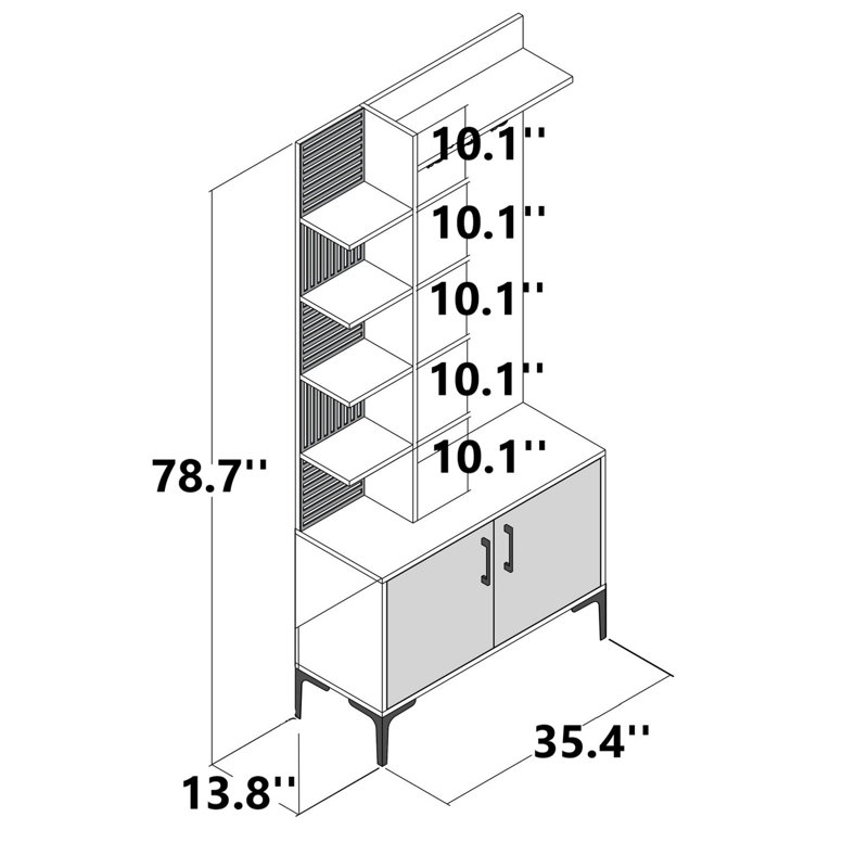 Meuble de couloir moderne avec pieds et poignées en métal, blanc, 35,4 x 78,7 x 13,8 pouces | 100% panneau de particules enduit de mélamine, 0,7 po d'épaisseur | Fixation murale, nombreuses tablettes, solution de rangement élégante pour le vestibule