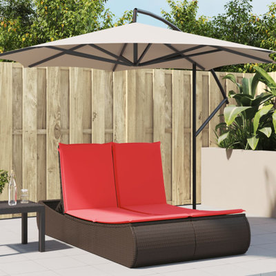  Chaise longue double avec coussins en rotin de polyester brun