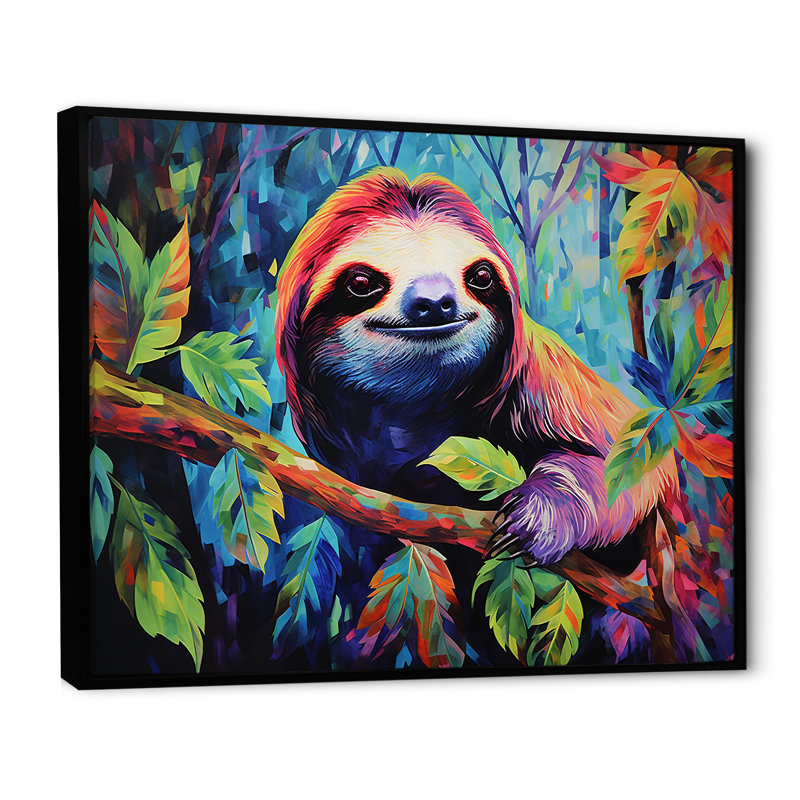 Impression d'art sur toile paresseux coloré I, Cadre flottant noir, H 12 po x l 20 po