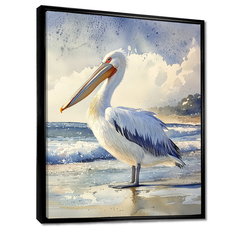 Art mural sur toile Avantika Soaring Solitude Pelican By The Sea I - Heron, Noir, Impression encadrée flottante