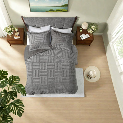 Ensembles de literie de luxe en fausse fourrure, édredon gris avec motif damier pour la maison