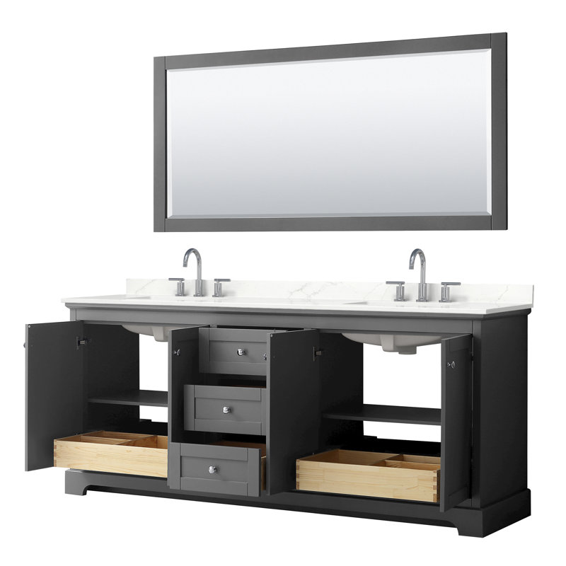Avery 72'' Double Bathroom Vanity with Quartz Top, Dark Gray, Giotto Quartz, Polished Chrome