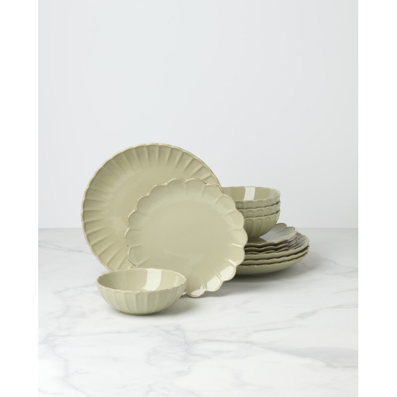 Lenox French Perle Scallop Matcha 12-Piece Dinnerware Set