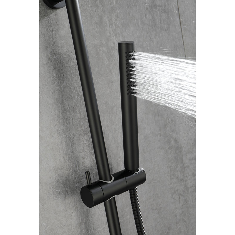 Douche à main réglable en acier inoxydable avec barre coulissante noire de 28 pouces et buses faciles