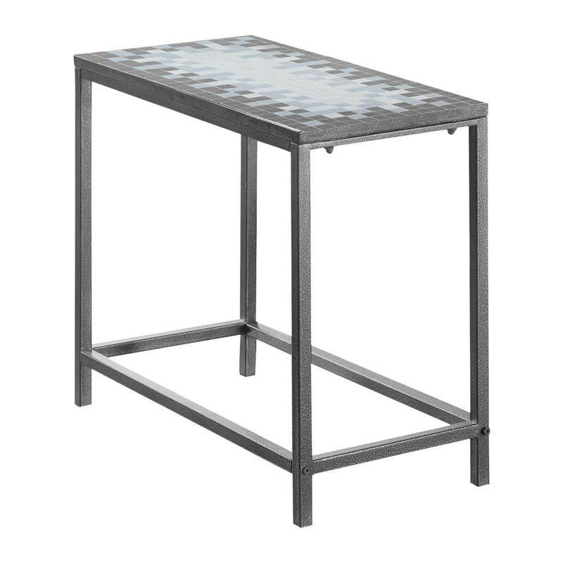 Quinn Accent Table, Rectangular 12X24 Narrow, Elegant Blue Tile, Gray Metal