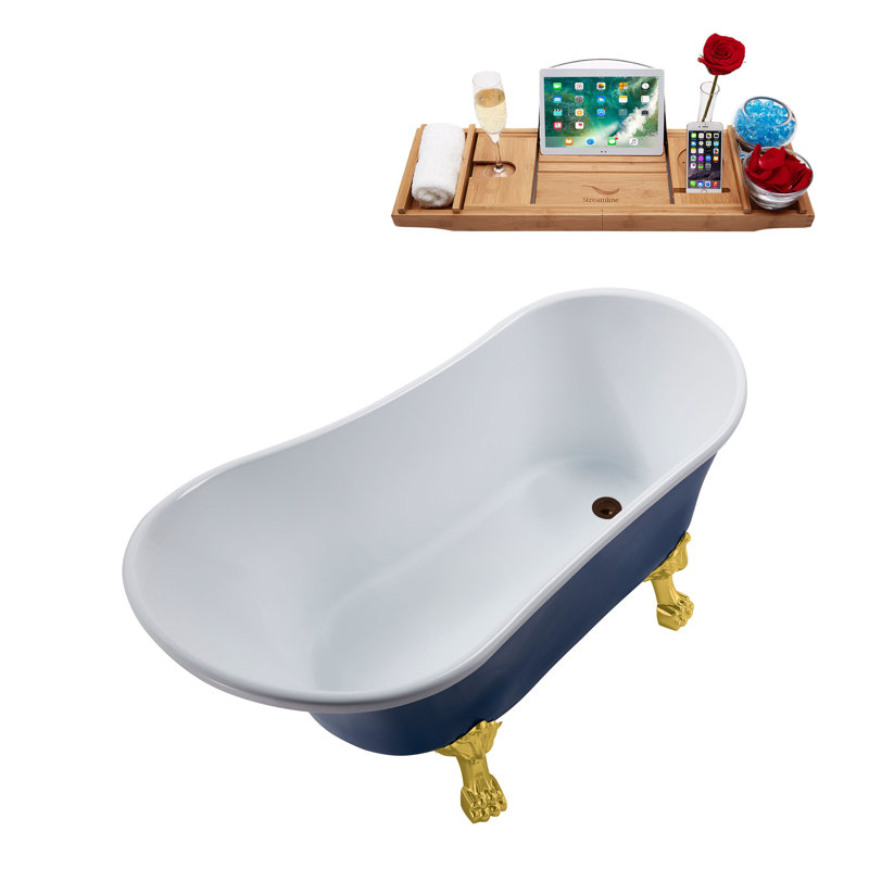 55.1'' x 26.8'' Soaking Acrylic Bathtub, Polished Gold, Matte Oil Rubbed Bronze