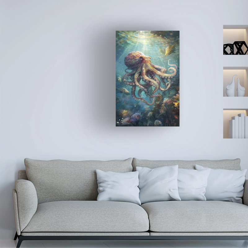 Art mural sur toile tendue - «Wumples», «Octopus 1», art mural pour salon, chambre à coucher ou bureau - 12 x 19