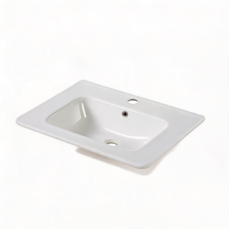 Vasque de salle de bain en céramique blanc laiteux de 61 cm (24 pouces) avec trous pré-percés pour robinetterie à entraxe centré