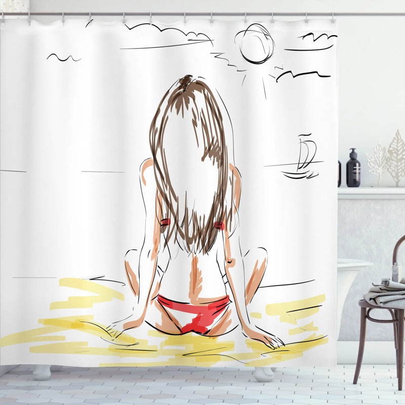Rideau de douche et crochets de noël sketch, l 69 po x L 75 po