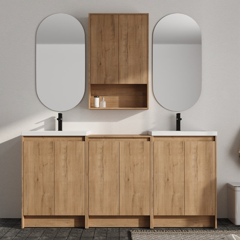 Meuble-lavabo double autoportant 72 po avec comptoir en résine et rangement mural pour salle de bain 24 po Vowar