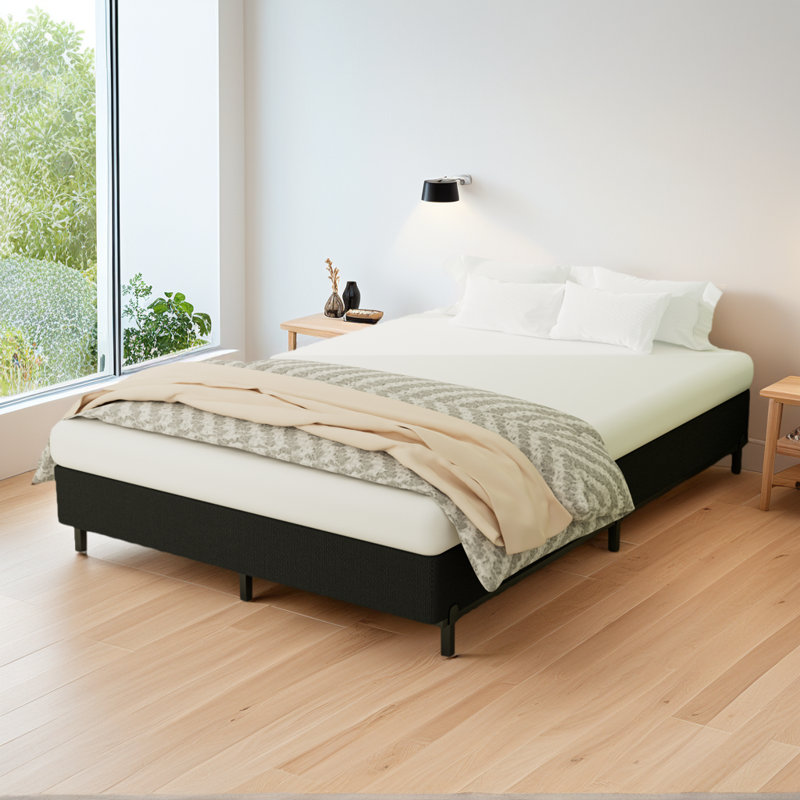 10 inch Box Spring,Heavy Duty Metal Bed Frame with Fabric Cover, 3000lbs Max Weight Capacity Bed Base Mattress Foundation, Easy Assembly, Noise Free, Black