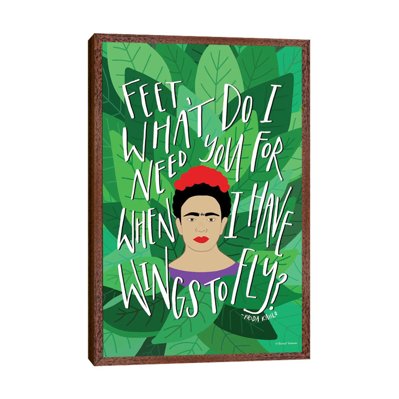 Frida - Wings To Fly by Rachel Nieman - Print on Canvas, 101.6cm H x 66.04cm W x 3.81cm D, Classic Brown Wood Framed