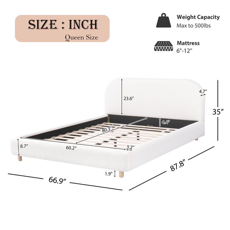 Lit plateforme en tissu d'ameublement avec tête de lit ronde Boucle, Grand