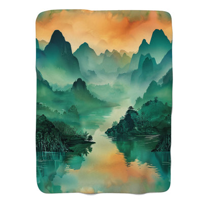 Chinese Scenic Art - 1 Piece Premium Sherpa Blanket