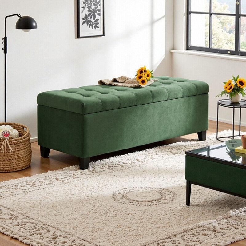 Banc de rangement avec repose-pieds Retro Green, Vert rétro
