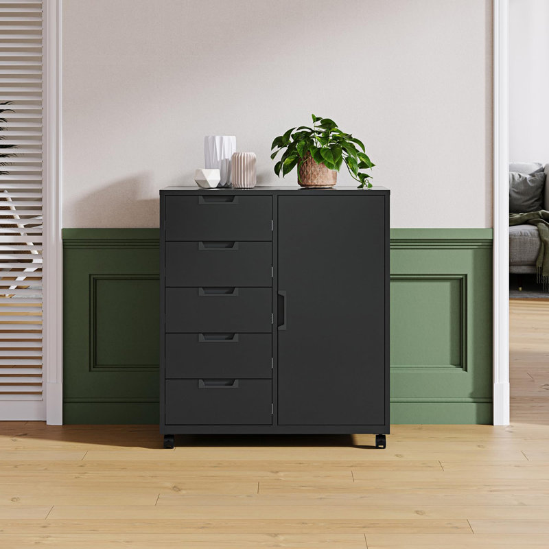 Armoire de rangement 5 tiroirs, Noir