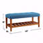 Banc rembourré en tissu avec rangement ouvert, bleu et chêne
