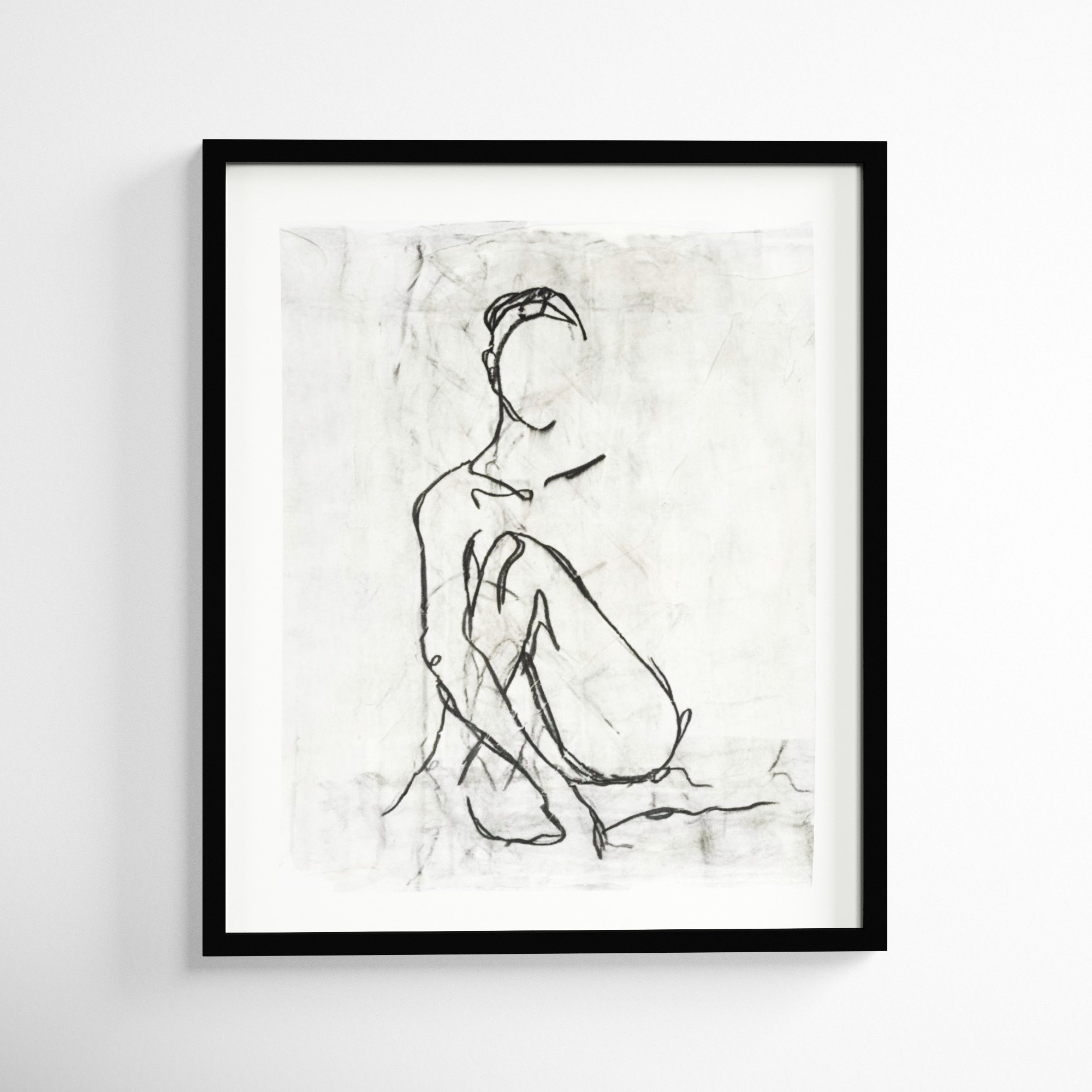 Embellished Nude Contour Sketch II by Ethan Harper, 25" H x 21" W, Black Framed Paper