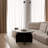 Solid Wood Round Coffee Table with Arch Pedestal Base and Matte Black Finish