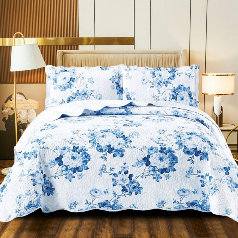 Cotton Duvet Cover Set with Pillowcases Included, SuperKing Duvet Cover Set + 2 Standard Pillowcases, Blue Vintage Look