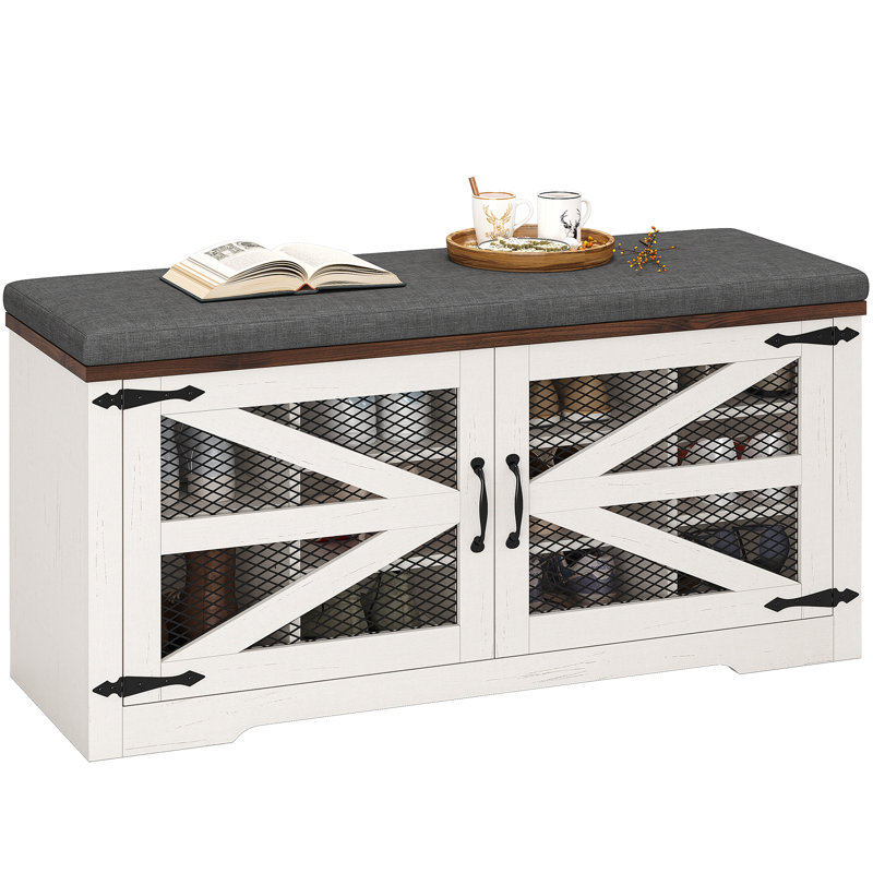 Farmhouse Storage Bench with Cushion