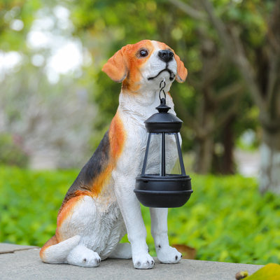  Beagle Garden Statue with Solar LED Lantern,Dog Statue,Resin Pet Decor for Patio, Lawn & Outdoor Spaces