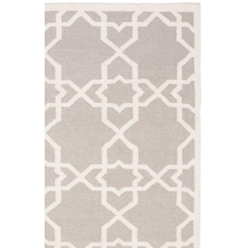 Rodgers Hand Woven Flat Weave Wool/Cotton Geometric Rug in Ivory/Gray, Runner 2'6" x 12'