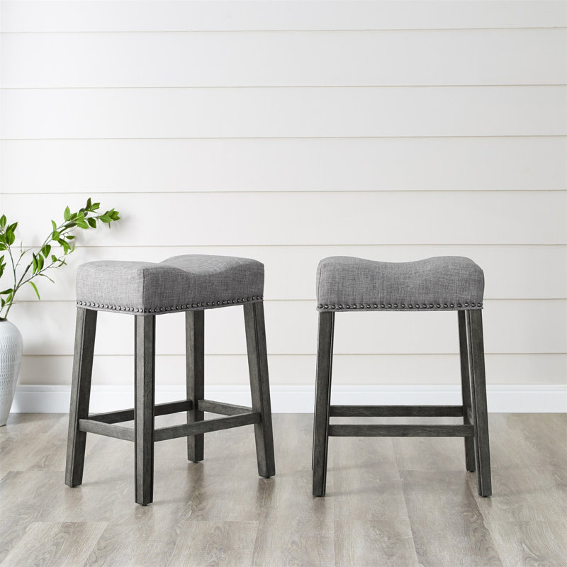 Ensemble de 2 tabourets de comptoir Coco, Gris, Gris / tissu